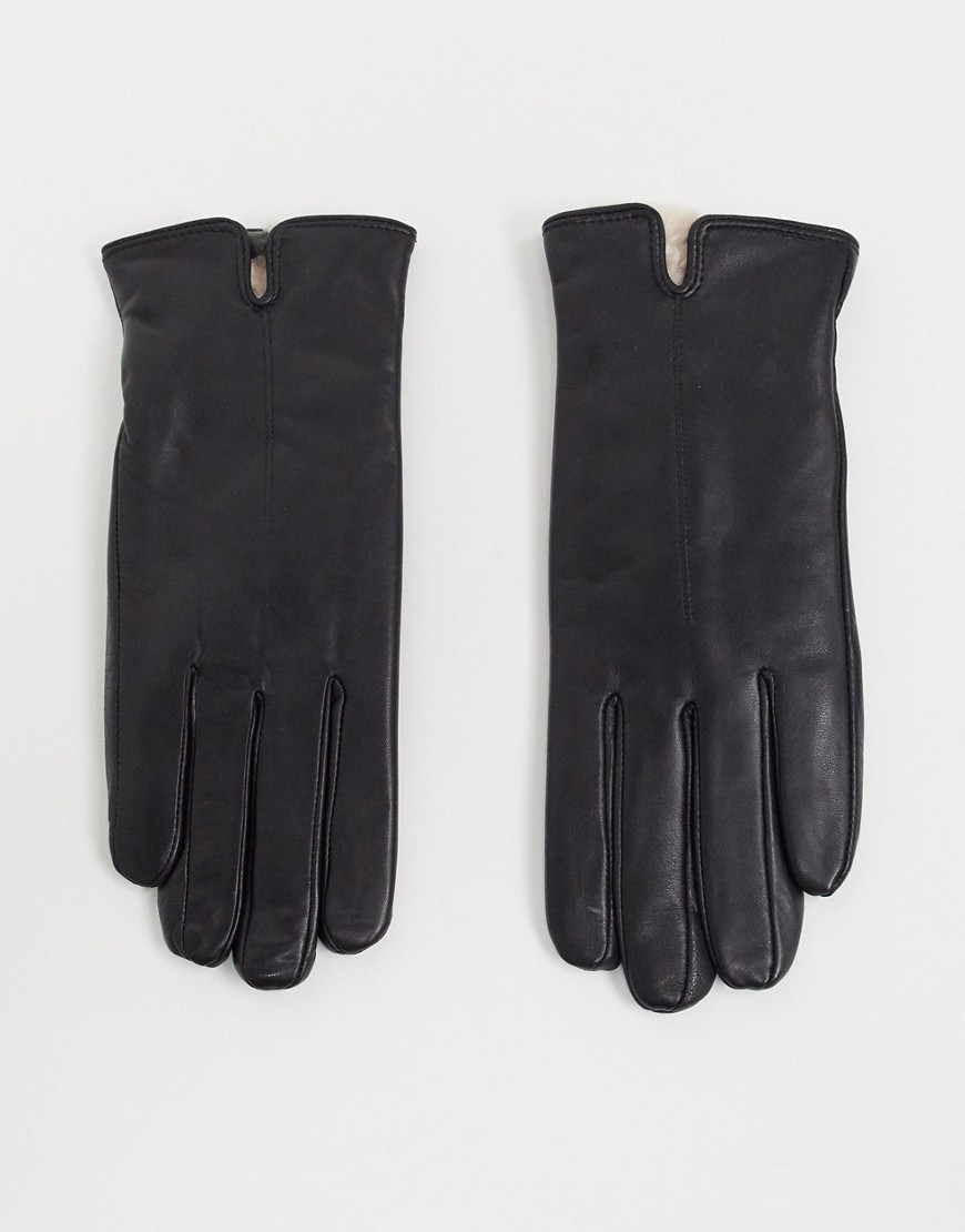 Accessorize - Leren handschoenen met voering van imitatiebont in zwart