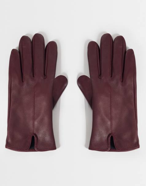 Accessorize lfl leather touchscreen gloves in burgundy - view 1