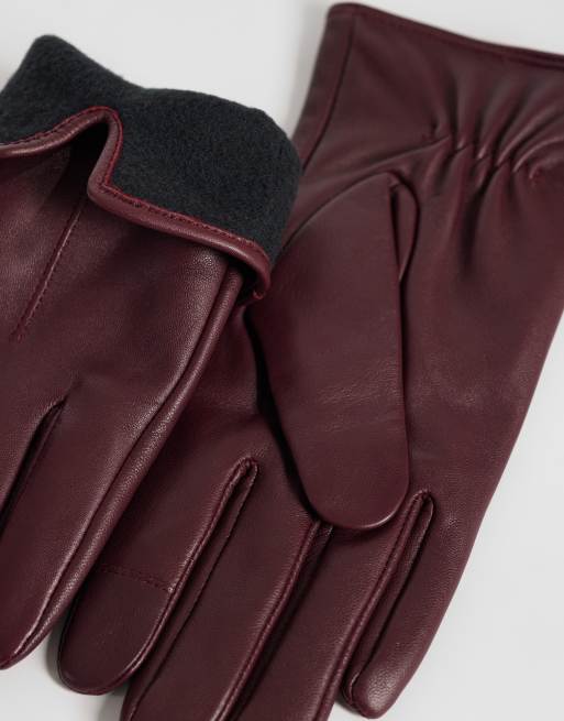 Accessorize lfl leather touchscreen gloves in burgundy, 2 of 3