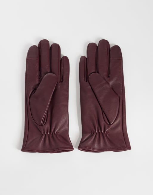 Accessorize lfl leather touchscreen gloves in burgundy, 3 of 3