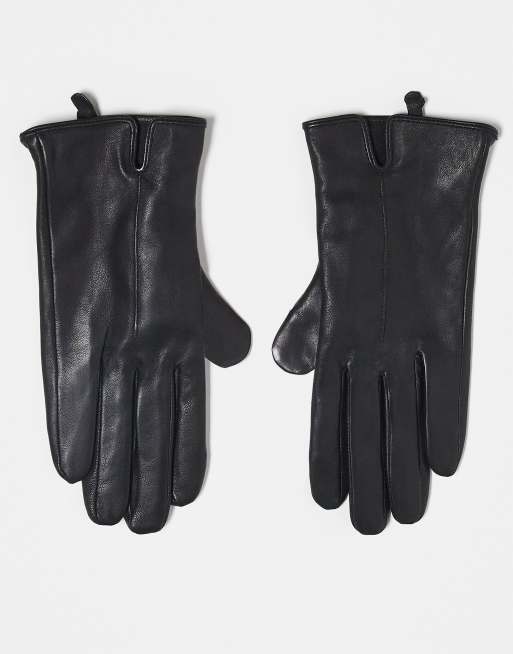 Accessorize lfl touchphone leather gloves in black