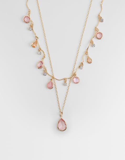 Accessorize – Ljusrosa halsband i flera lager med fina stenar - view 1