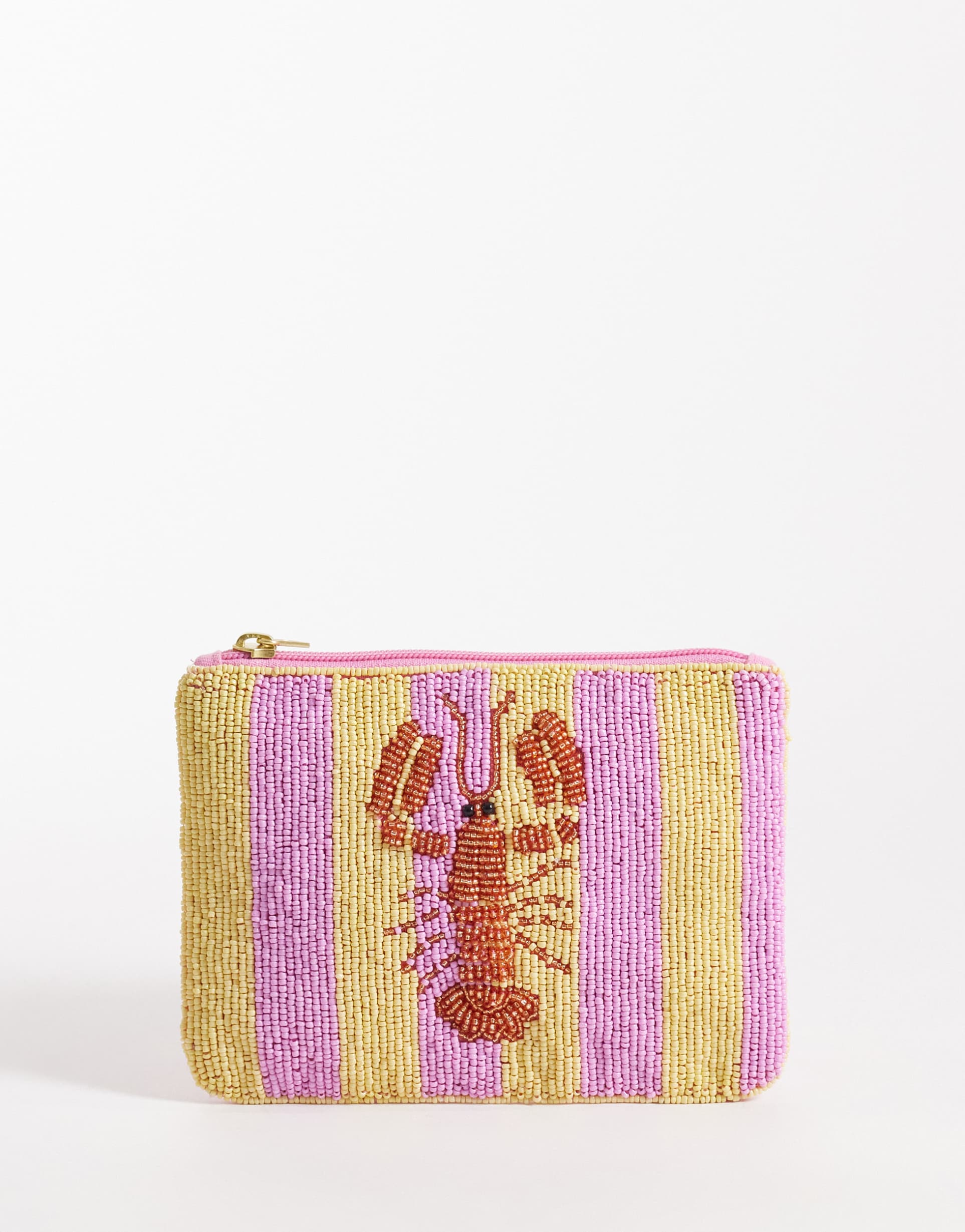 accessorize lobster striped beaded pouch purse in pink and yellow