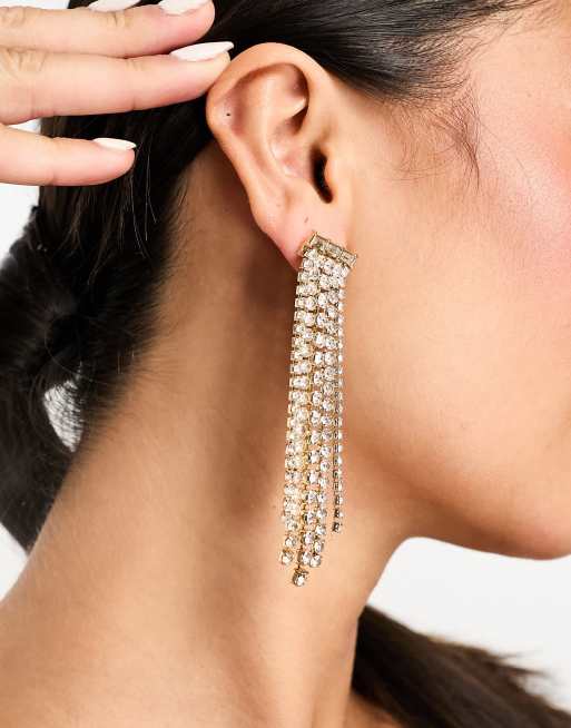 Accessorize long crystal tassel earrings in gold