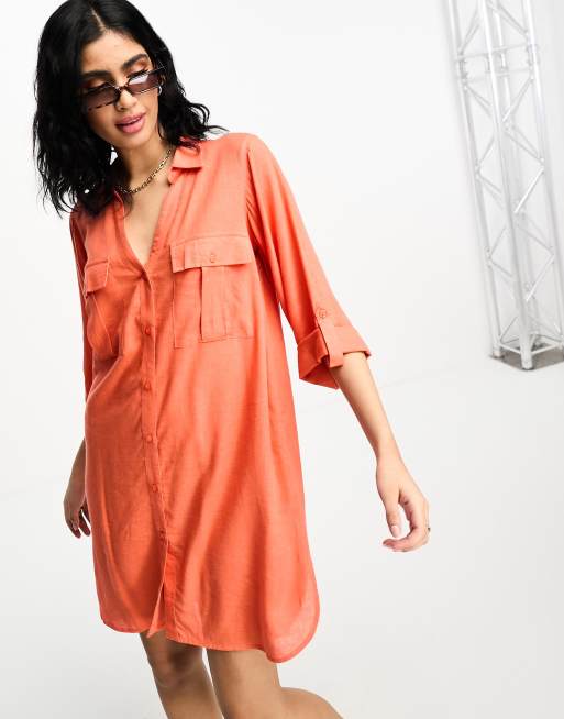 Orange striped 2024 shirt dress