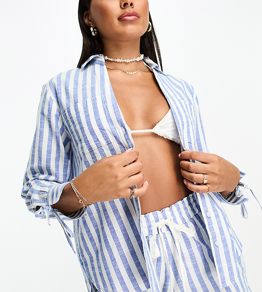 Accessorize long sleeve stripe beach shirt co-ord in blue & white-Multi