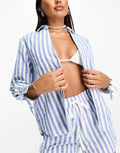 Accessorize long sleeve stripe beach shirt in blue & white (part of a set)