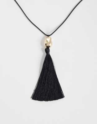 Accessorize Long Tassel Necklace In Black