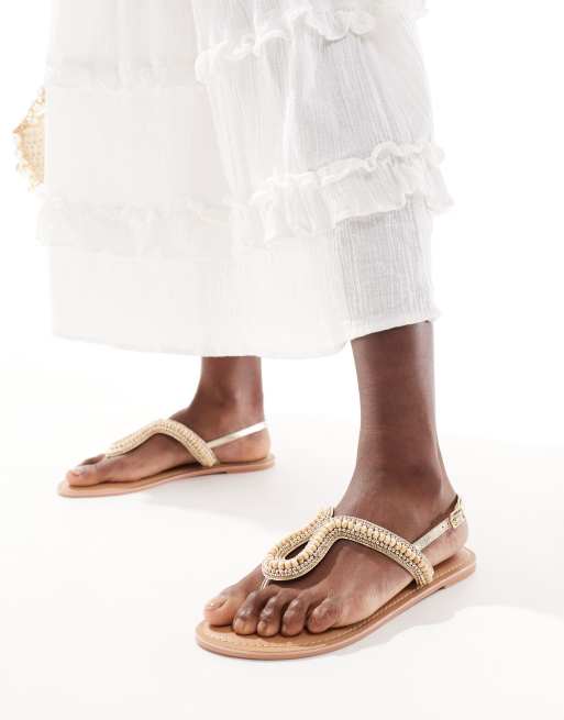 Accessorize loop beaded sandal in gold ASOS