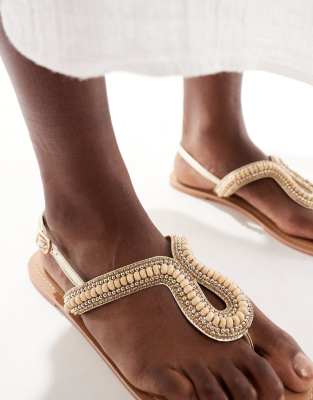 Accessorize Loop Beaded Sandals In Gold