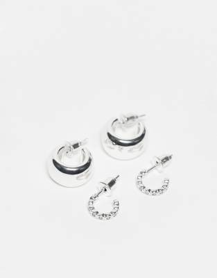 Accessorize - Lot de 2 paires de créoles épaisses en argent massif 925-Argenté