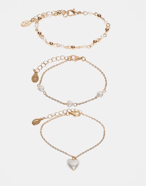 Accessorize - Lot de 3 bracelets à charm cœur et perles fantaisie - Doré - view 1