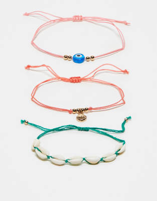 Accessorize - Lot de 3 bracelets avec cordon et coquillages - Multicolore