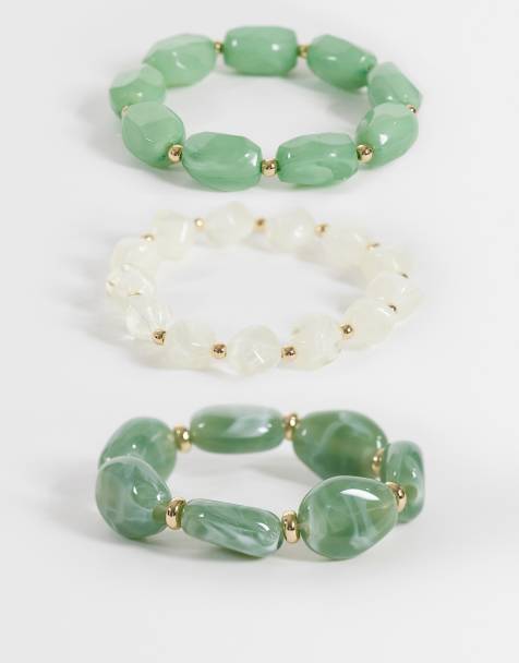 Accessorize - Lot de 3 bracelets en résine façon galets - Vert et blanc - view 1