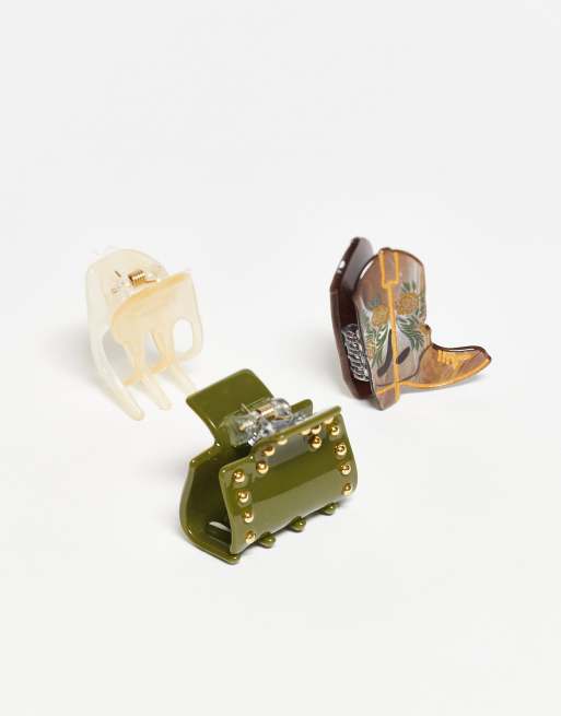 Accessorize - Lot de 3 petites pinces à cheveux cloutées - Multicolore