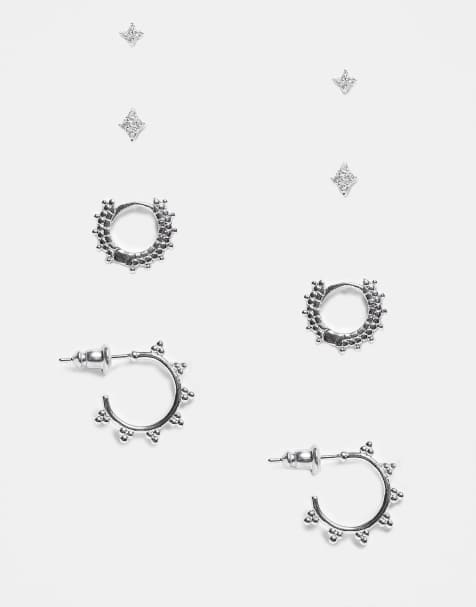 Accessorize - Lot de 4 paires de boucles d'oreilles en argent massif 925 avec fleurs et effet filigrane - view 1