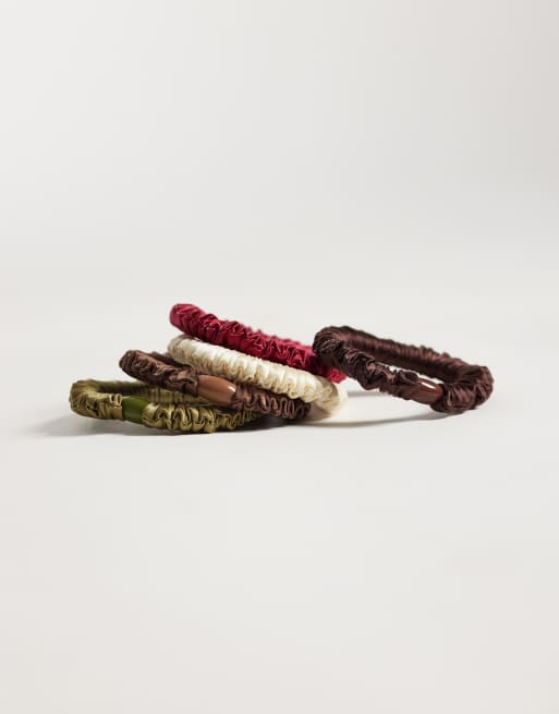 Accessorize lot de 5 chouchous froncés en satin, tons foncés neutres, 3 de 3