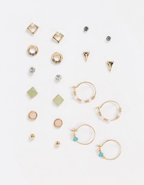 Accessorize - Lot de boucles d'oreilles et créoles - Doré et pastel