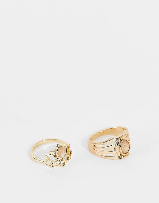 Accessorize lotus ring set with grey stones in gold
