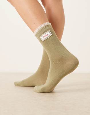 Accessorize - Lucky - Socken in Grün mit Rüschenverzierung