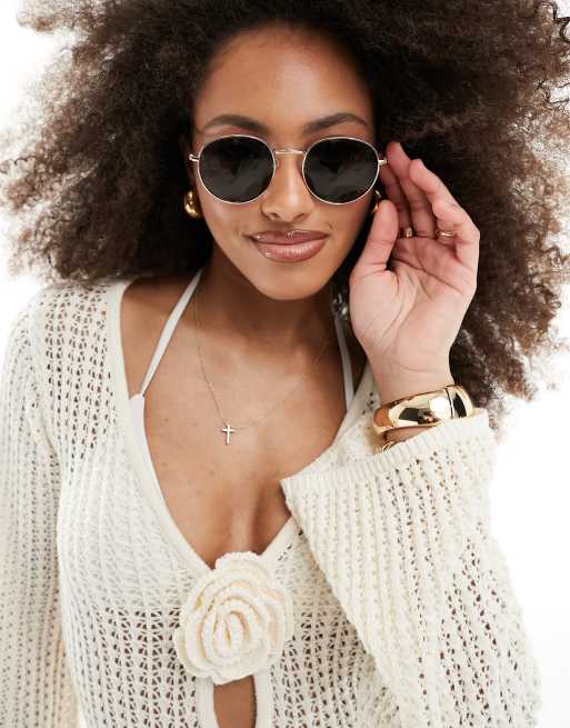 Accessorize Lunettes de soleil rondes en metal Dore ASOS