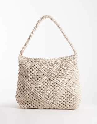 macramé shoulder bag in cream-White