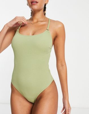 Accessorize crinkle swimsuit in khaki  - ASOS Price Checker