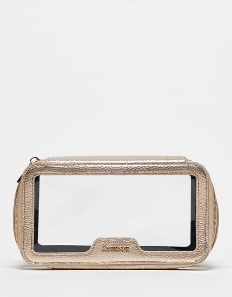 Accessorize – Make-up- und Kulturbeutel in Transparent und Goldoptik - view 1