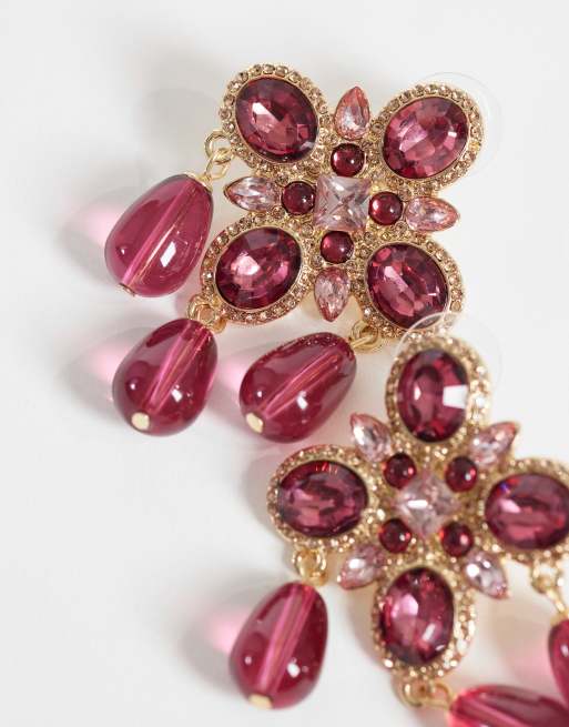 Accessorize margot statement cross earring in purple, 3 of 4