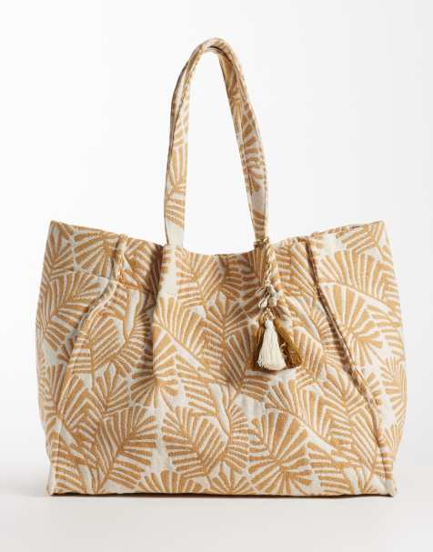 Accessorize - Maxi borsa da mare in rafia con stampa di palme - view 1