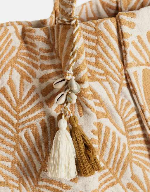 Accessorize - Maxi borsa da mare in rafia con stampa di palme, 3 di 4
