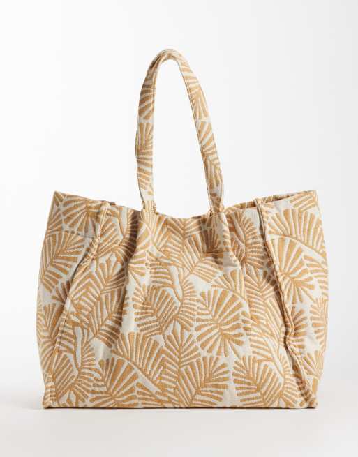 Accessorize - Maxi borsa da mare in rafia con stampa di palme, 4 di 4