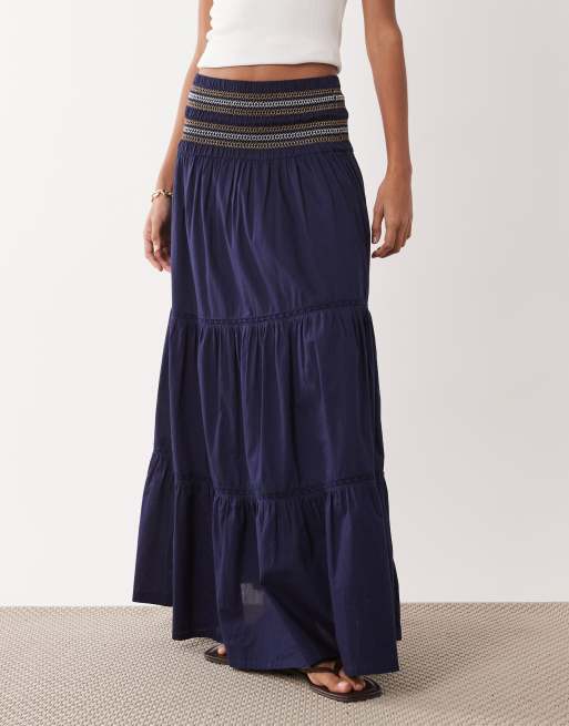Accessorize - Maxi rok met gesmokte taille in marineblauw, 2 van 5