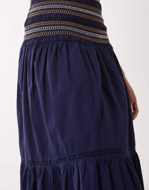 Accessorize - Maxi rok met gesmokte taille in marineblauw, 3 van 5