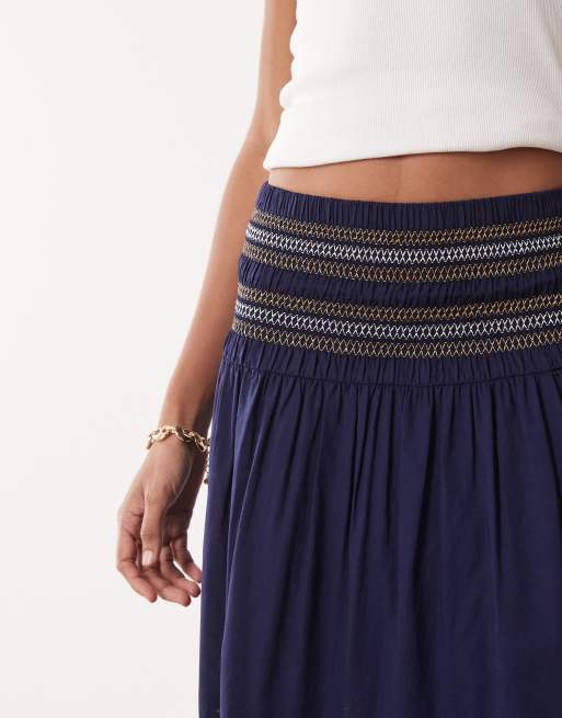 Accessorize - Maxi rok met gesmokte taille in marineblauw, 4 van 5