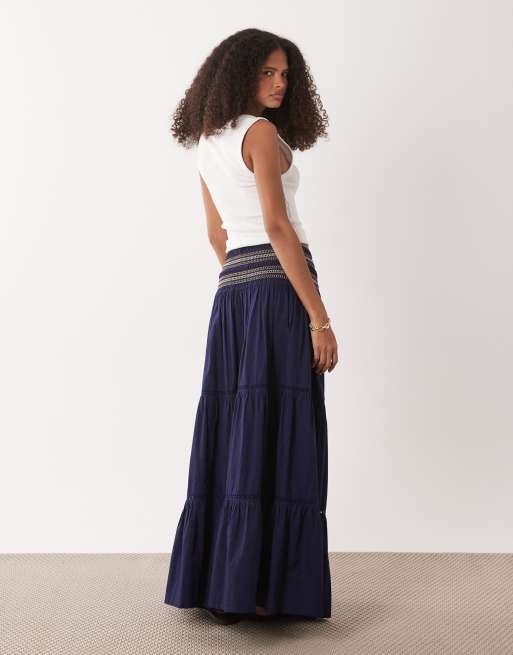 Accessorize - Maxi rok met gesmokte taille in marineblauw, 5 van 5