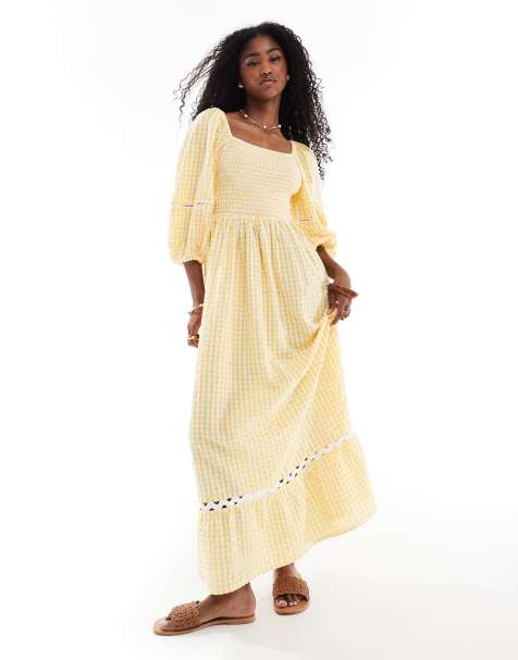 Accessorize – Maxi-Strandkleid in Orange mit Puffärmeln und Vichy-Karo - view 1