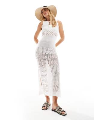 Accessorize - Maxikleid aus Häkelstrick in Creme-Weiß