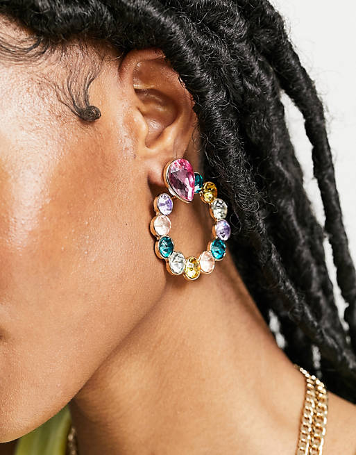 Accessorize mega gem drop stud earrings in multi
