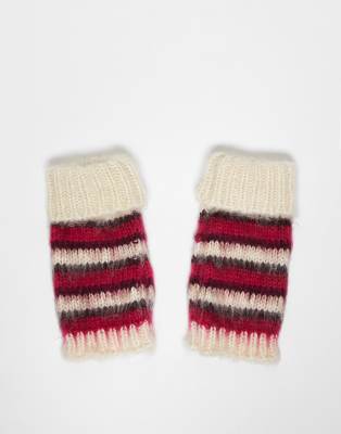 Accessorize - Mehrfarbig gestreifte, fingerlose Handschuhe aus angerautem Material-Bunt