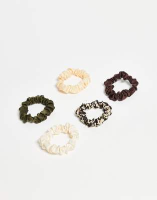Accessorize - Mehrfarbige, schmale Scrunchie-Haarbänder im 5er-Pack-Bunt