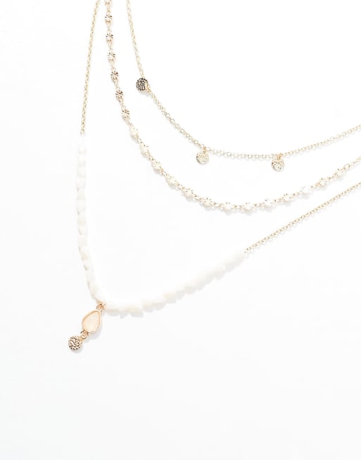 Accessorize – Mehrreihige Halskette in Gold mit facettierten Perlen, 2 von 4