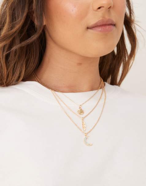 Accessorize – Mehrreihige Halskette in Goldoptik mit Himmelskörperanhänger - view 1