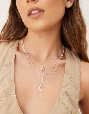 Accessorize - Mehrreihige Halskette in Silber-Optik mit Himmelskörperanhänger