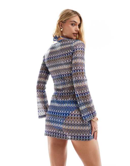 Accessorize mesh beach cover up in zigzag print 