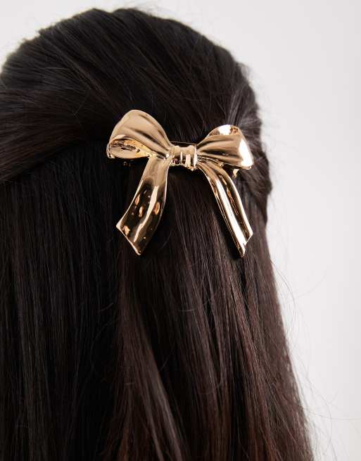 Accessorize metal bow barrette hair clip in gold | ASOS display picture 2