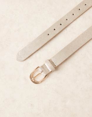 Accessorize Metallic Leather Belt In White