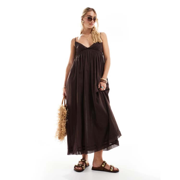 Accessorize midi beach dress in brown | ASOS