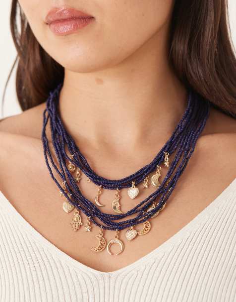 Accessorize – Midnight – Svart halsband i flera rader med pärlor och berlocker - view 1