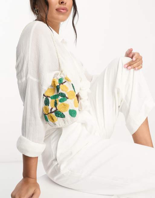 Accessorize mini beaded fruit drawstring bag in yellow and white, 2 of 4
